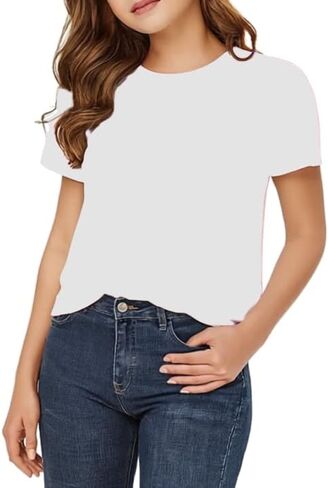 Girls Short Sleeve Crewneck T-Shirt, Summer Casual Top, Ages 1-13 Years in Saudi Arabia