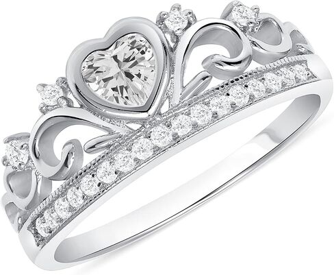 925 Sterling Silver Heart Cz Quinceanera Sweet 15 Birthday Crown Ring in Saudi Arabia