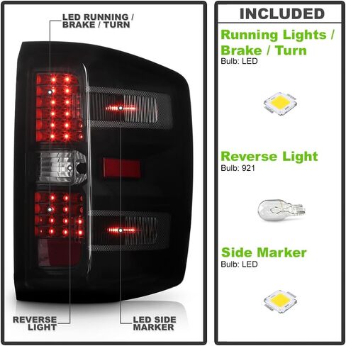 ACANII - For [Non-LED Model Only] 2014-2018 Chevy Silverado 1500 2500 3500 Black Smoked LED Tail Lights Lamps Left+Right in Saudi Arabia