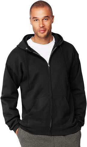 Hanes Men's Ultimate Cotton Heavyweight Full Zip Hoodie_Black_M in Saudi Arabia
