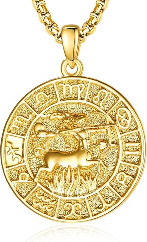 Zodiac Necklace for Men - 925 Sterling Silver/14K Gold/Black Horoscope Constellation Pendant Medal, Birthday Gifts Jewelry for Him (12 Zodiac Signs) in Kuwait