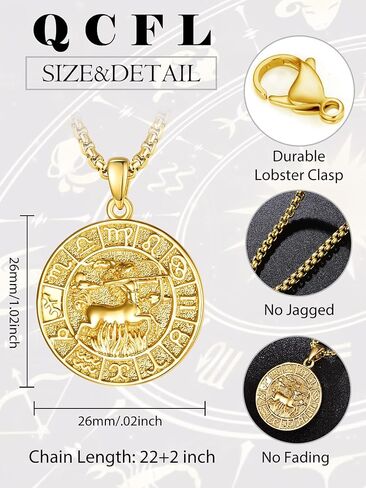 Zodiac Necklace for Men - 925 Sterling Silver/14K Gold/Black Horoscope Constellation Pendant Medal, Birthday Gifts Jewelry for Him (12 Zodiac Signs) in Kuwait