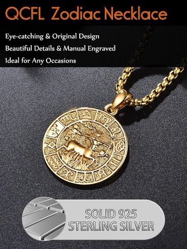 Zodiac Necklace for Men - 925 Sterling Silver/14K Gold/Black Horoscope Constellation Pendant Medal, Birthday Gifts Jewelry for Him (12 Zodiac Signs) in Kuwait