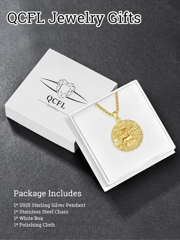 Zodiac Necklace for Men - 925 Sterling Silver/14K Gold/Black Horoscope Constellation Pendant Medal, Birthday Gifts Jewelry for Him (12 Zodiac Signs) in Kuwait