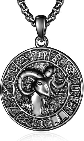 Zodiac Necklace for Men - 925 Sterling Silver/14K Gold/Black Horoscope Constellation Pendant Medal, Birthday Gifts Jewelry for Him (12 Zodiac Signs) in Kuwait