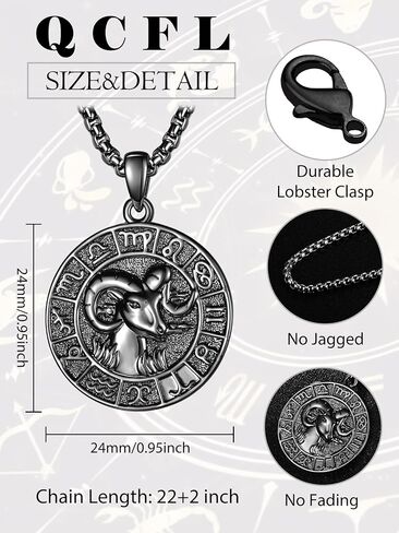 Zodiac Necklace for Men - 925 Sterling Silver/14K Gold/Black Horoscope Constellation Pendant Medal, Birthday Gifts Jewelry for Him (12 Zodiac Signs) in Kuwait