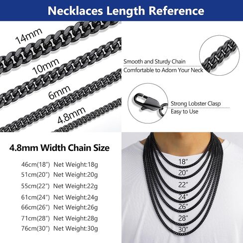 قلادة سلسلة فيجارو كوبية من الفولاذ المقاوم للصدأ 316L من PROSTEEL للرجال، أسود/18 قيراط مطلي بالذهب الحقيقي، 4/5/6/7.5/9/10/13 مم، 14 بوصة - 30 بوصة، تأتي مع صندوق in Saudi Arabia