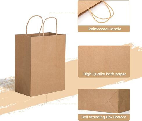 100pcs Brown Kraft Paper Bags with Handles Mixed Size Gift Bags Bulk,Craft Grocery Shopping Retail Birthday Party Favors Wedding Sacks Restaurant Takeout, Business in Saudi Arabia