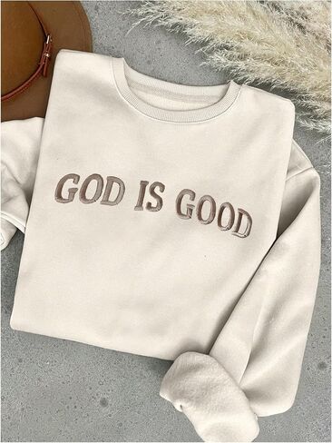SweatyRocks Women's Oversized Sweatshirt Embroidery Casual Long Sleeve Fleece Pullover Tops in Saudi Arabia