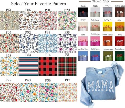 Personalized Floral Applique Embroidered Crewneck Sweatshirt, Custom Mama Mom Grandma Auntie Besties Sweatshirts, Add Customize Name or Text on Sleeve, Christmas Shirt for Women Men Multicolor in Saudi Arabia