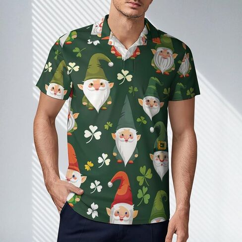 Gnome St Patrick's Day Men's Polo Shirt Short Sleeve T Shirt Casual Summer Golf Shirt Athletic Top in Saudi Arabia