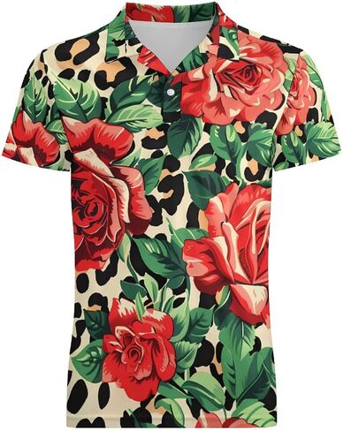 Leopard Rose Men's Polo Shirt Short Sleeve T Shirt Casual Summer Golf Shirt Athletic Top in Saudi Arabia