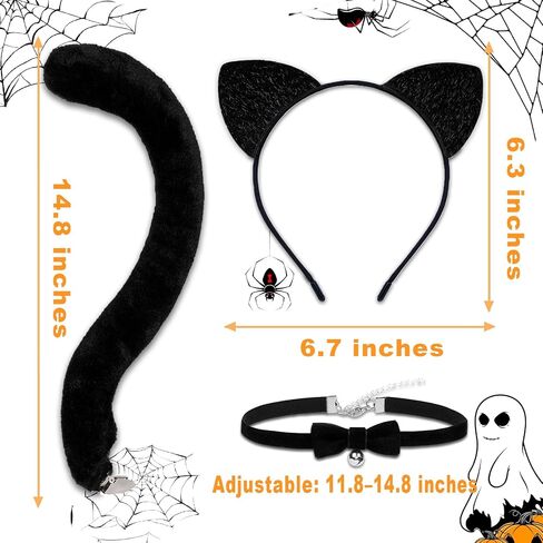 Cat Ears Headband and Tail Bell Collar Set Cat Costumes for Women Black Cat Ears and Tail Set Halloween Party Cosplay Costume Accessories for Women in Saudi Arabia