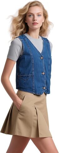Women's Denim Sleeveless Casual Vest for women, Jean Vest Top, Light Wash, V Neck, Button Front with Dual Pockets in Kuwait