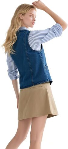 Women's Denim Sleeveless Casual Vest for women, Jean Vest Top, Light Wash, V Neck, Button Front with Dual Pockets in Kuwait