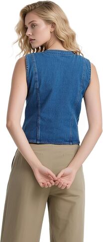 Women's Denim Sleeveless Casual Vest for women, Jean Vest Top, Light Wash, V Neck, Button Front with Dual Pockets in Kuwait