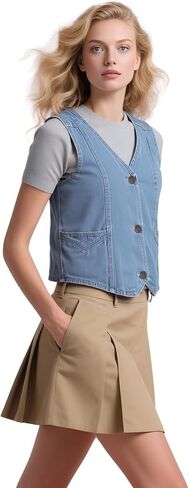 Women's Denim Sleeveless Casual Vest for women, Jean Vest Top, Light Wash, V Neck, Button Front with Dual Pockets in Kuwait