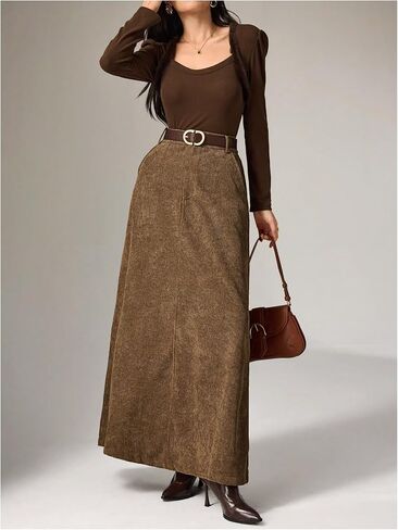 تنورة MakeMeChic النسائية الكاجوال للعمل، تنورة طويلة بخصر عالٍ وسحاب على شكل حرف A in Kuwait
