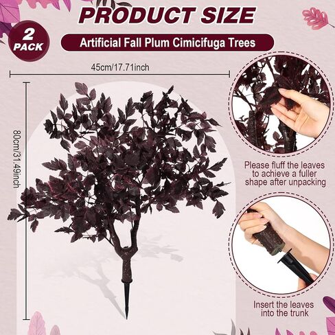 Giegxin 2 Pack 3.2 ft Fall Artificial Cimicifuga Stems with Spike Faux Plum Cimicifuga Plant Autumn Ramosa Leaf Halloween Tree for Fall Thanksgiving, Porch, Fireplace Front Door Outdoor Indoor Decor in Saudi Arabia