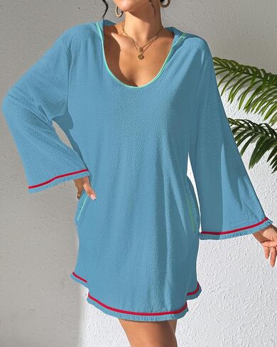 Bsubseach Terry Cloth Cover Up Women Long Sleeve Bathing Suit Coverup Oversized Hooded Towel Dress with Pockets in Saudi Arabia