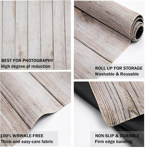 كيت التصوير الحصير بني فاتح الخشب الوليد التصوير الدعائم المطاط الكلمة حصيرة الأرضيات خلفية للصور استوديو 8x5ft in Kuwait