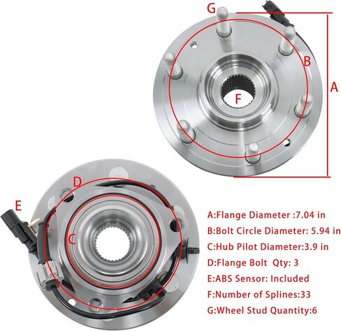 2 x 4WD Front Wheel Bearing and Hub Assembly Replacement for Silverado Sierra 1500 Tahoe Yukon XL Escalade with ABS 6-Lug 515160 in Saudi Arabia