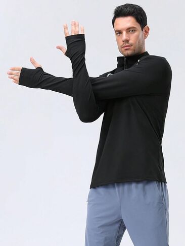 Men's Half-Zip Long-Sleeve Quick-Dry Sweatshirt for Fitness and Running in Saudi Arabia