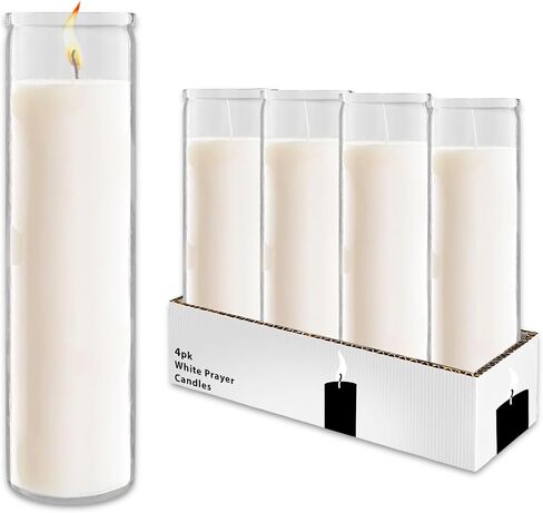 White Prayer Glass Candle Set - 4 Pack White Prayer Candles for Vigils, Prayers, Cemetery, Blessing Ceremonies | Bulk 8" Candle Kit in Saudi Arabia