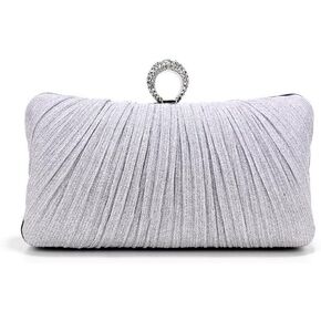 Womens Golden Glitter Clutch Purse Pleated Evening Bag for Bridal Wedding Party with Rhinestone Ring in Kuwait