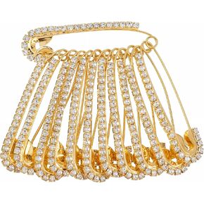 12 PCS Gold Safety Pins Large, Rhinestone Fancy Safety Pins, Large Gold Crystal Decorative Brooch Pin for Women Clothing Skirts Sweater Scarf Lapel Hat Accessories in Saudi Arabia