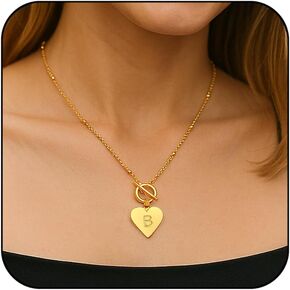 قلادات سلسلة Badu الأولية A-Z للنساء مطلية بالذهب عيار 14 قيراط مقاومة للماء على شكل قلب لطيف مجوهرات هدايا الأخت، أفضل صديق، عيد الميلاد، الذكرى السنوية أو المراهقين in Kuwait