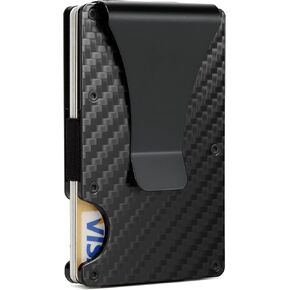 Wallet for Men, Slim Minimalist Carbon Fiber Wallet with Metal Money Clip/Cash Strap, RFID Blocking Aluminum Card Holder,Matte Carbon Fiber in Saudi Arabia