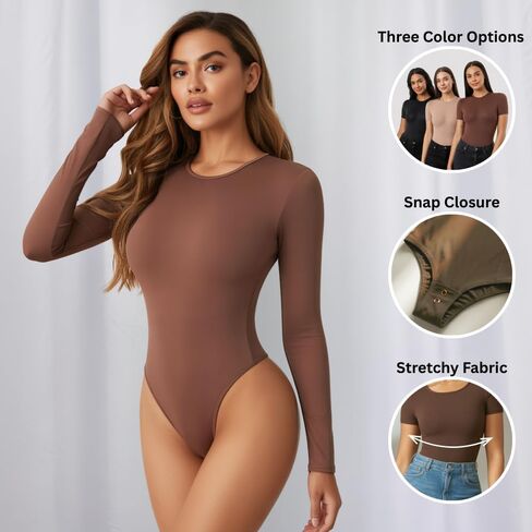 Sol Living Shapewear for Women Tummy Control Bodysuit Body Shaper Tummy Control Seamless Bodysuit Slimming Long Sleeve Top in Saudi Arabia
