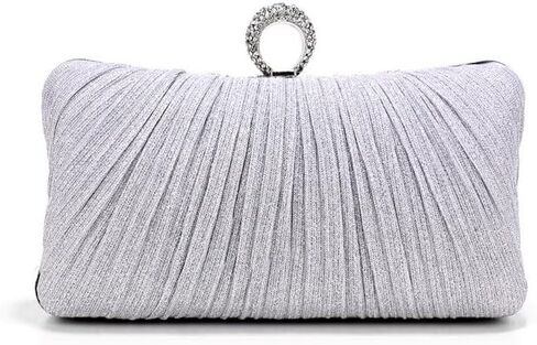 Womens Golden Glitter Clutch Purse Pleated Evening Bag for Bridal Wedding Party with Rhinestone Ring in Saudi Arabia