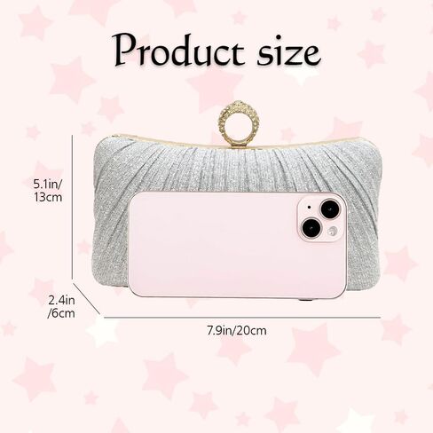 Womens Golden Glitter Clutch Purse Pleated Evening Bag for Bridal Wedding Party with Rhinestone Ring in Saudi Arabia