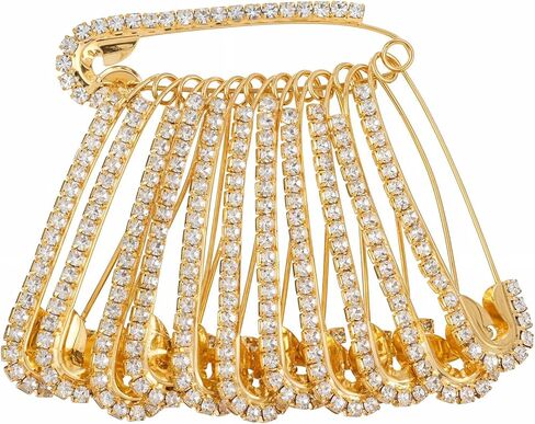 12 PCS Gold Safety Pins Large, Rhinestone Fancy Safety Pins, Large Gold Crystal Decorative Brooch Pin for Women Clothing Skirts Sweater Scarf Lapel Hat Accessories in Saudi Arabia