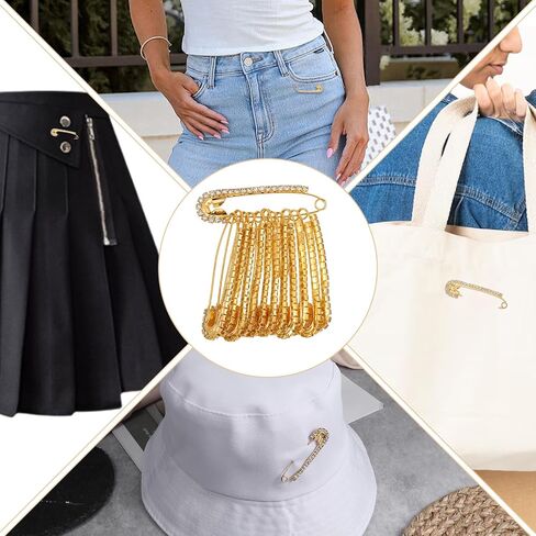 12 PCS Gold Safety Pins Large, Rhinestone Fancy Safety Pins, Large Gold Crystal Decorative Brooch Pin for Women Clothing Skirts Sweater Scarf Lapel Hat Accessories in Saudi Arabia
