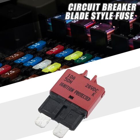 قاطع الدائرة الكهربائية بليد ستايل فيوز 10 أمبير 28 فولت قابل لإعادة الضبط اليدوي للسيارة المعدنية البحرية باللون الأحمر in Saudi Arabia