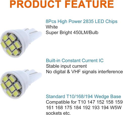 7X t10 LED لمبة قياس العدادات LED Dash Kit لوحة القيادة LED مصابيح كهربائية بديلة بيضاء باردة لشاحنة Ford 1993-1996 Bronco F150 F250 F350، Ford 1980-1986 F100 F150 F250 F350 Truck in Kuwait