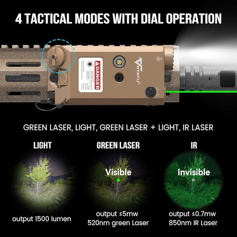 VOTATU V840 Green Laser/Light/IR Combo, 1500 Lumens Tactical Flashlight Laser for Rifle and Carbine Compatible with M-LOK Picatinny Rail, Pressure Switch and USB Magnetic Rechargeable in Kuwait