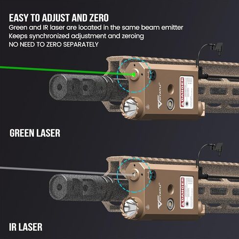 VOTATU V840 Green Laser/Light/IR Combo, 1500 Lumens Tactical Flashlight Laser for Rifle and Carbine Compatible with M-LOK Picatinny Rail, Pressure Switch and USB Magnetic Rechargeable in Kuwait