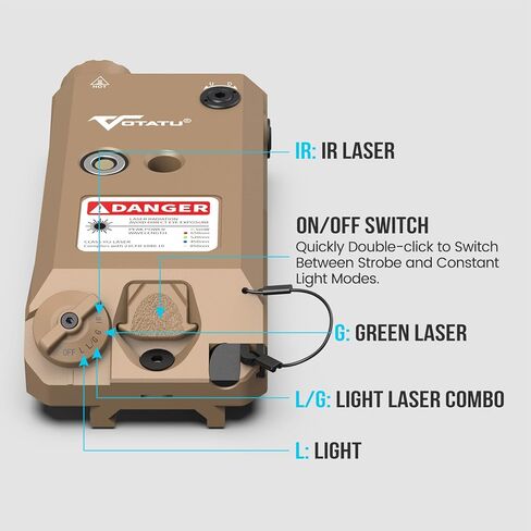 VOTATU V840 Green Laser/Light/IR Combo, 1500 Lumens Tactical Flashlight Laser for Rifle and Carbine Compatible with M-LOK Picatinny Rail, Pressure Switch and USB Magnetic Rechargeable in Kuwait