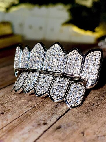 14k Fangs Set 6 Teeth Joker Gold/White Grillz for Mouth Top Bottom Hip Hop Teeth Grills for Teeth Mouth Grillz for Mouth Top Bottom in Saudi Arabia