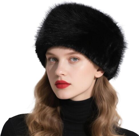 Lanpet Women's Winter Hat Faux Fur Furry Hat for Cold Weather Cossak Russian Style Warm Fluffy Cap in Saudi Arabia