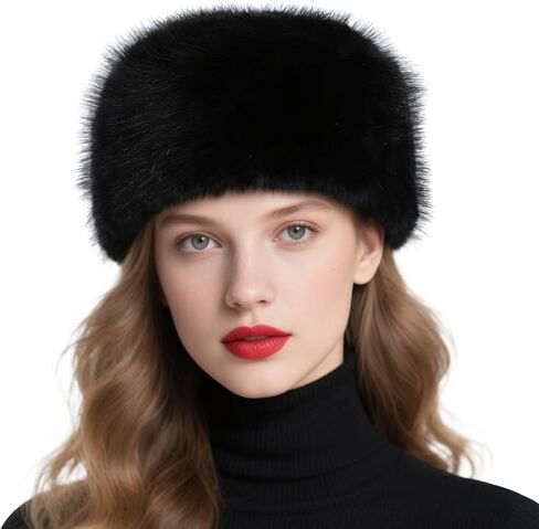 Lanpet Women's Winter Hat Faux Fur Furry Hat for Cold Weather Cossak Russian Style Warm Fluffy Cap in Saudi Arabia