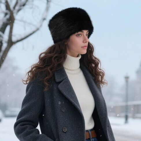 Lanpet Women's Winter Hat Faux Fur Furry Hat for Cold Weather Cossak Russian Style Warm Fluffy Cap in Saudi Arabia