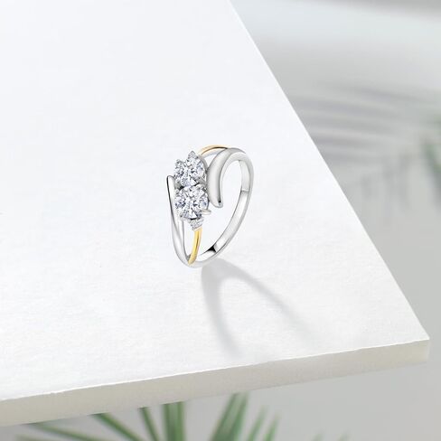 Gem Stone King 925 Silver and 10K Yellow Gold Round CZ Simulated Diamond 2 Stone Crossover Ring For Women (1.53 Cttw, Available In Size 5, 6, 7, 8, 9) in Saudi Arabia