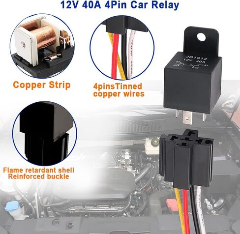 12V 40A 5Pin Car Relay with 12AWG Harness Sockets, JD1914 SPDT Relay with Color-Labeled Wires for Automotive Truck Van Motorcycle Boat in Kuwait