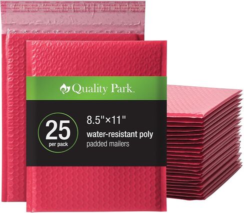 Quality Park Bubble Mailers, 8.25" x 11", Shipping Envelopes, Water Resistant Poly Padded Envelopes, Berry Print, 25 Pack (QUA85873) in Kuwait