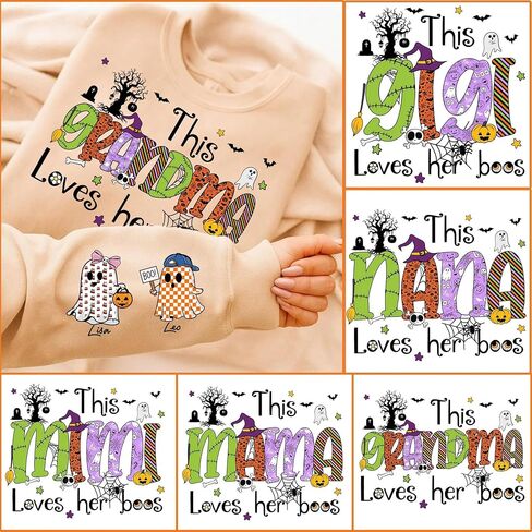 Personalized Mama Grandma Gigi Mimi Nana Halloween Shirt Kids Name on Sleeve Custom Gifts Sweatshirt for Halloween in Saudi Arabia